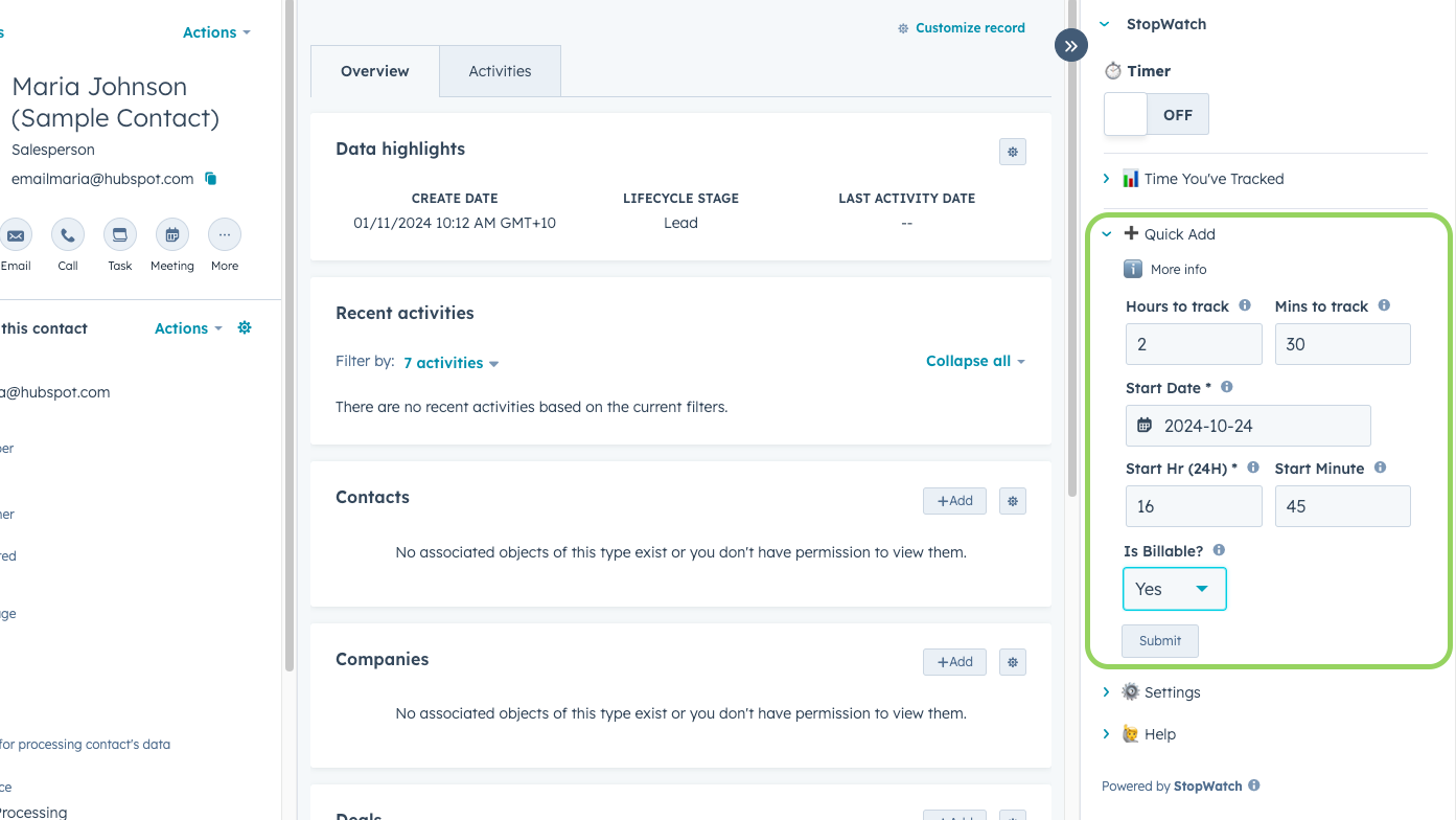 ➕ 'Quick Add' Time Tracking Sessions